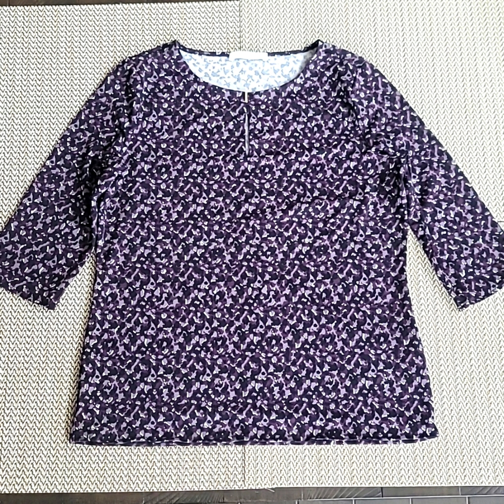 NEW BOSS Epinala 3/4 Sleeves Officewear Pullover Top Blouse Black Purple Sz S